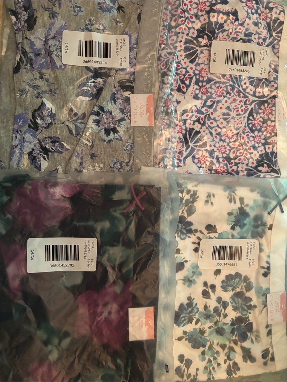Floral Mixed-Print boy short cacique Set - Blue, Purple, Gray, White bundle of 4